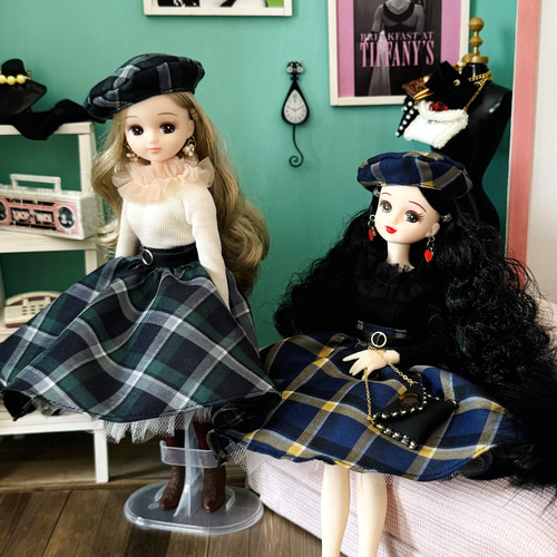 チェック柄 ベルト付き フレアスカート パニエチェック リカちゃん