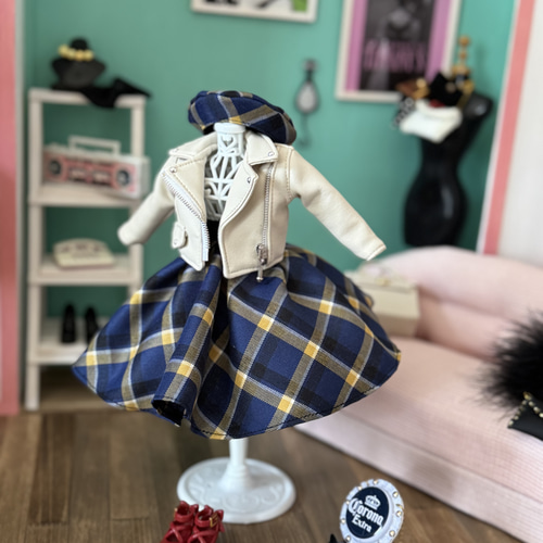 チェック柄 ベルト付き フレアスカート パニエチェック リカちゃん