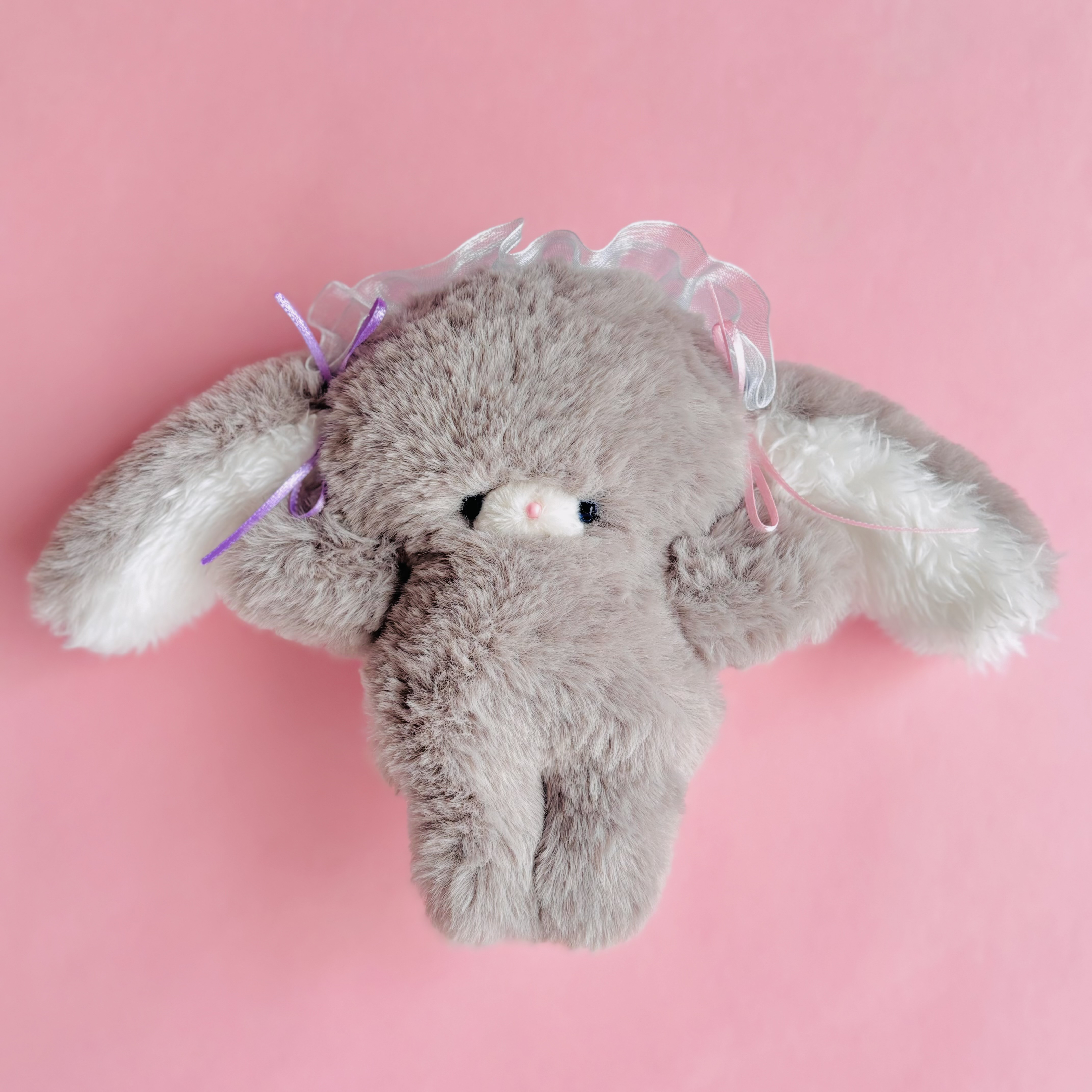 グレーなフワフワロップちゃん 手のひらサイズのぬいぐるみ♡頭にヒラヒラ乗っけたょ。③