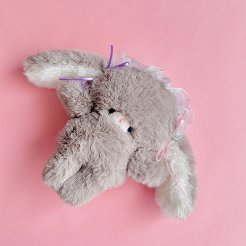 グレーなフワフワロップちゃん 手のひらサイズのぬいぐるみ♡頭に