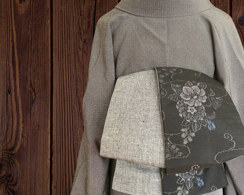 *着物反物*　染め大島とよろけ縞茶色　大人の兵児帯　半幅帯　長尺　ハンドメイド 着物反物* 染め大島とよろけ縞茶色 大人の兵児帯 半幅帯 長尺