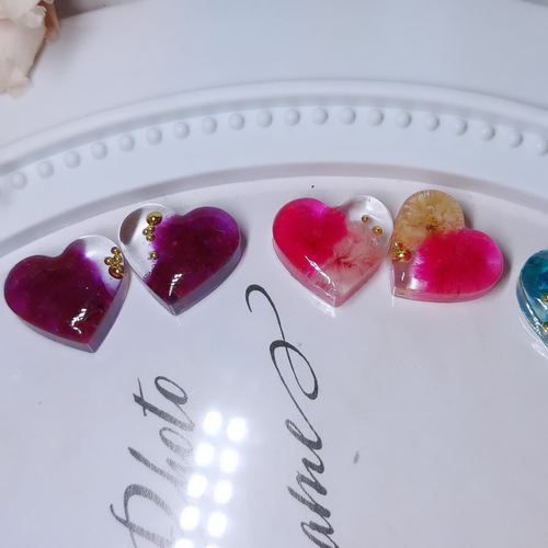 レジンフラワーハートピアス イヤリン 金具変更可能 カジュアル