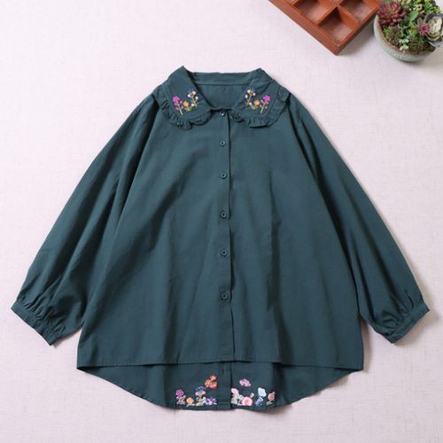 45R 歳時記ブラウス 上巳 ブラウス 長袖 R刺繍 茶 現行タグ ゆったり 希少美品】45R 歳時記 上巳 ブラウス プルオーバー 刺繍 ビーズ