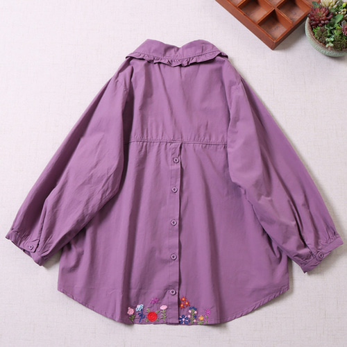 全3色】＊草花柄＊刺繍ゆったりシャツ ブラウス 長袖 ブラウス