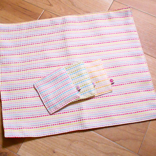 ハンドメイド*ランチョンマット&コースター*刺繍*ボーダーカラー