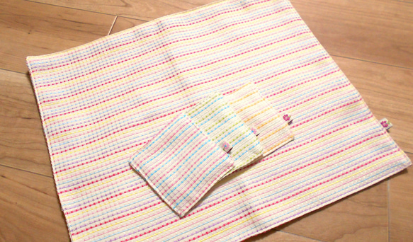 ハンドメイド*ランチョンマット&コースター*刺繍*ボーダーカラー