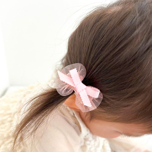 パールつきオーガンジー重ねリボン ベビーヘアクリップ ヘアピン ヘアゴム 髪飾り パールつきオーガンジー重ねリボン ベビーヘアクリップ ヘアピン