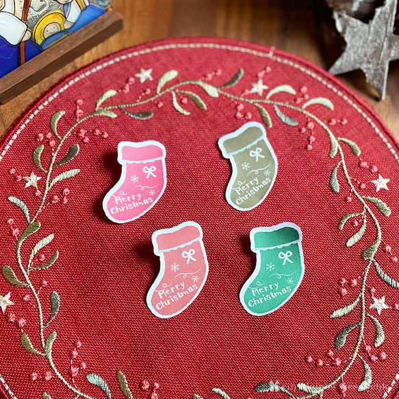 ☆Sad／靴下型のクリスマスギフトシール Merry Christmas