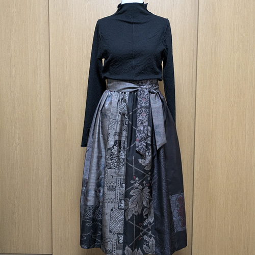 SOLD 着物リメイク ギャザースカート 大島紬 M〜L ロングスカート  