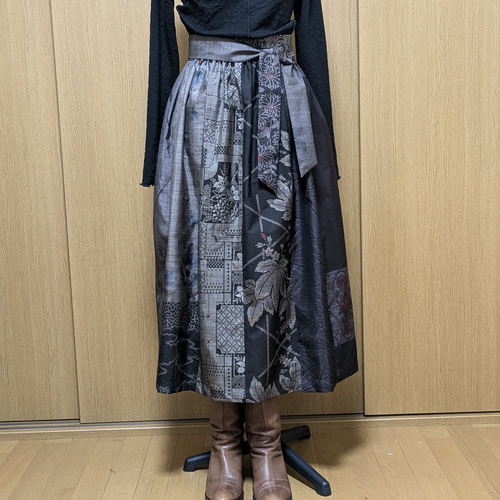 着物リメイク 摘む ミモレ丈ロング丈コート L〜LL