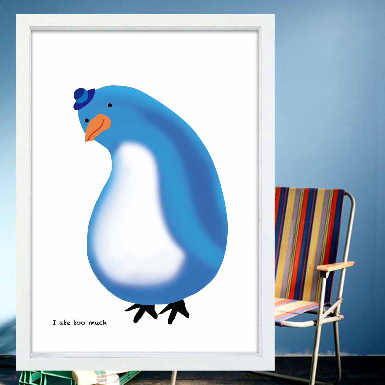 食べ過ぎた〜　ペンギン　お気に入り8000件突破　イラスト　ポスター　A4〜A1　アート  　アートポスター　2888