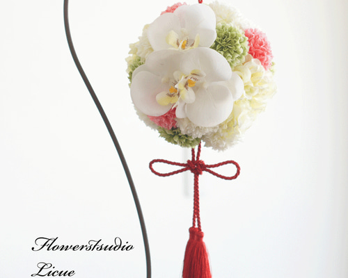 お子様用】蝶蘭の和風のボールブーケ（ピンク）♡直径12㎝ 七歳の