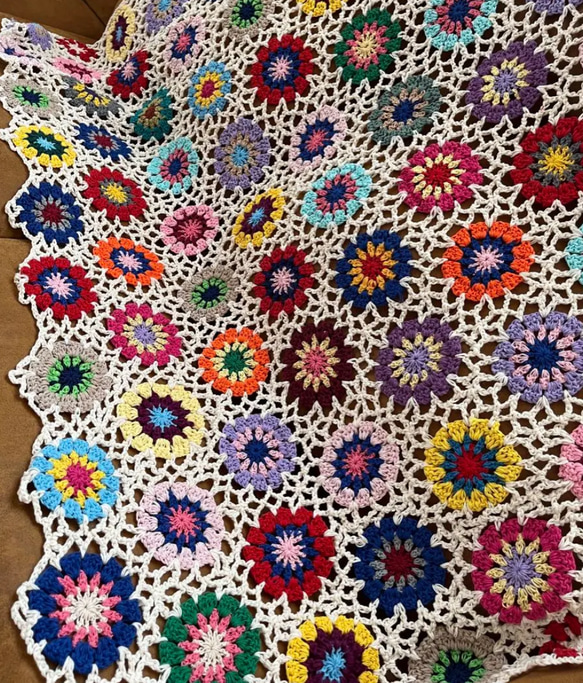 グラニースクエア ブランケット かぎ針編み 大判 カーペット