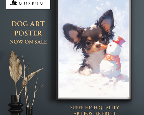 雪犬戯舞 - チワワ犬 No.2】クリスマス・ブラックタン・冬・雪だるま