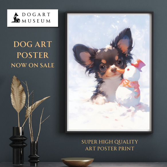 雪犬戯舞 - チワワ犬 No.2】クリスマス・ブラックタン・冬・雪だるま