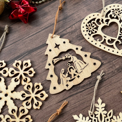 木製オーナメント6個セット/北欧/ナチュラル木/クリスマス 木製オーナメント6個セット/北欧/ナチュラル木/クリスマス