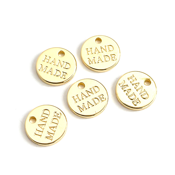 ejp671 [10個裝] 手工字母吊墜，約8毫米，圓形，高品質黃銅吊墜，標籤吊墜 第2張的照片