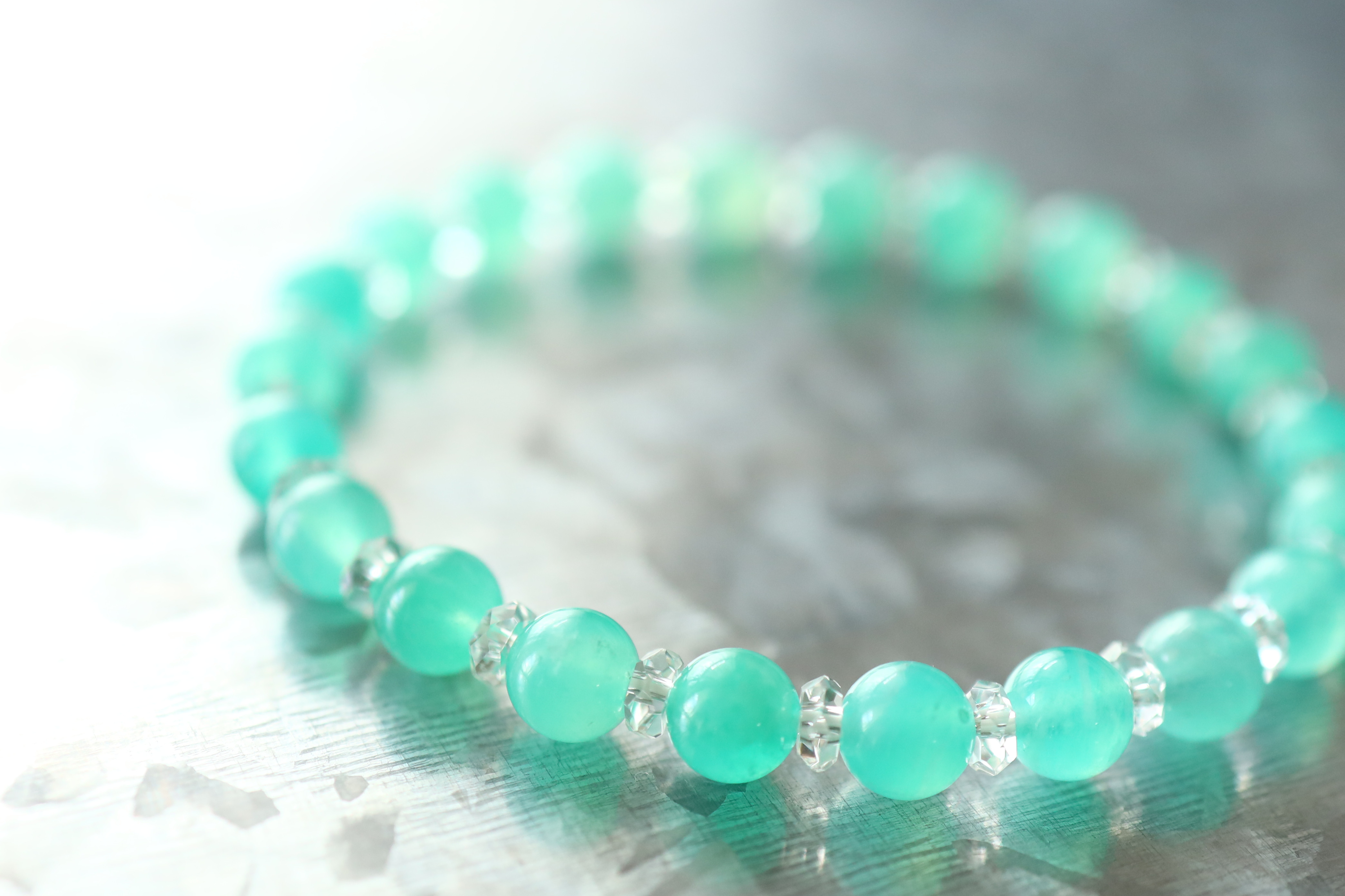 …☆プレミアムブレス☆…☆アマゾナイトシリカ：6.5ミリ＆水晶☆…☆天然石ブレスレット☆…ⅲ