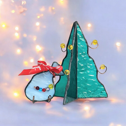ステンドグラス☆クリスマスツリーの置物 省スペースクリスマス クリスマスツリー プレゼント 置物 2個セット