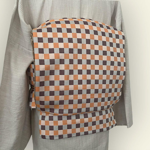 兵児帯 大人のへこ帯 昭和レトロ ヴィンテージレース 市松 オレンジ  