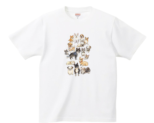 Open Yy PilarFamily 犬イラスト Tシャツ フリーサイズ 犬と鳥 トイプードルやチワワのイラストTシャツ｜BIRDSTORY
