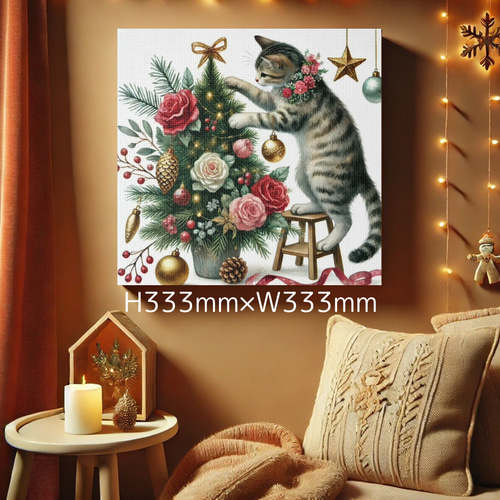 バラのクリスマスツリーを作る優しいお姉さんキジトラ猫ちゃん