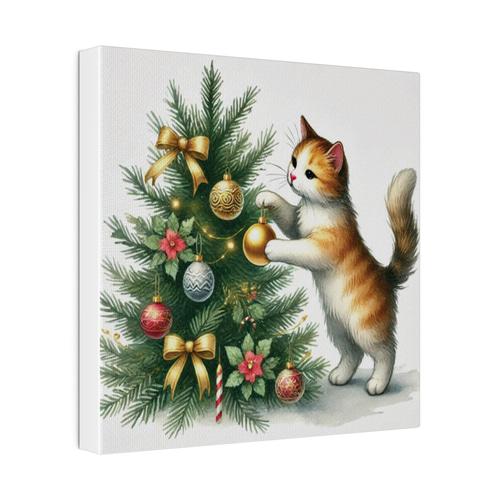 クリスマスツリーを作る茶トラ子猫ちゃん」 ～キャンバスパネル