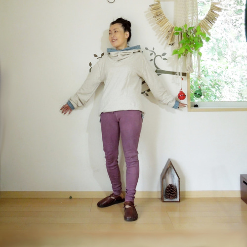 低価格 asana ヘンプコットン レギンス○草木染め のびのび リブ レッグウェア
