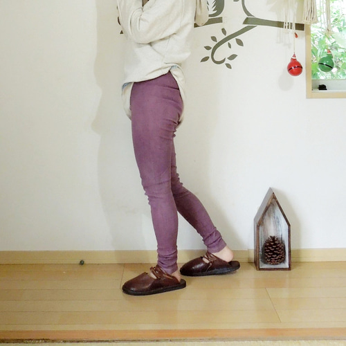 asana ヘンプコットン リブ のびのび レギンス○草木染めディープ