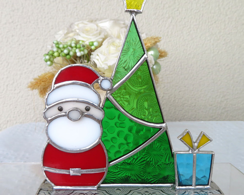 ステンドグラス クリスマス ツリー サンタクロース その他インテリア