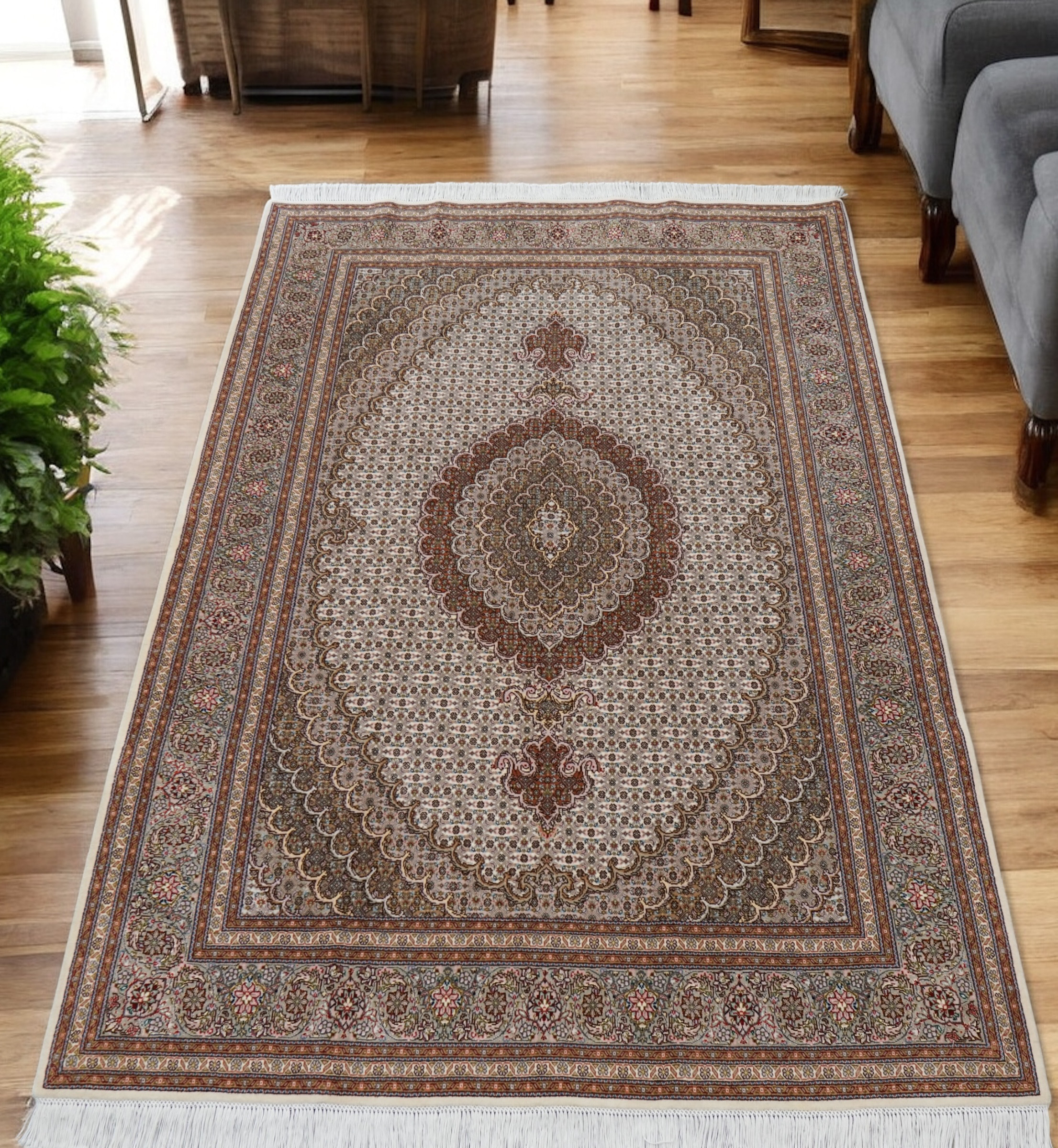 214×150cm ペルシャ手織り絨毯 タブリーズ産 50RAJ カーペット