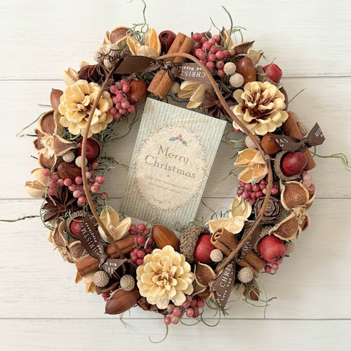 クリスマスリース2024 木の実 森の贈り物 赤い実 どんぐり ピンク系 20