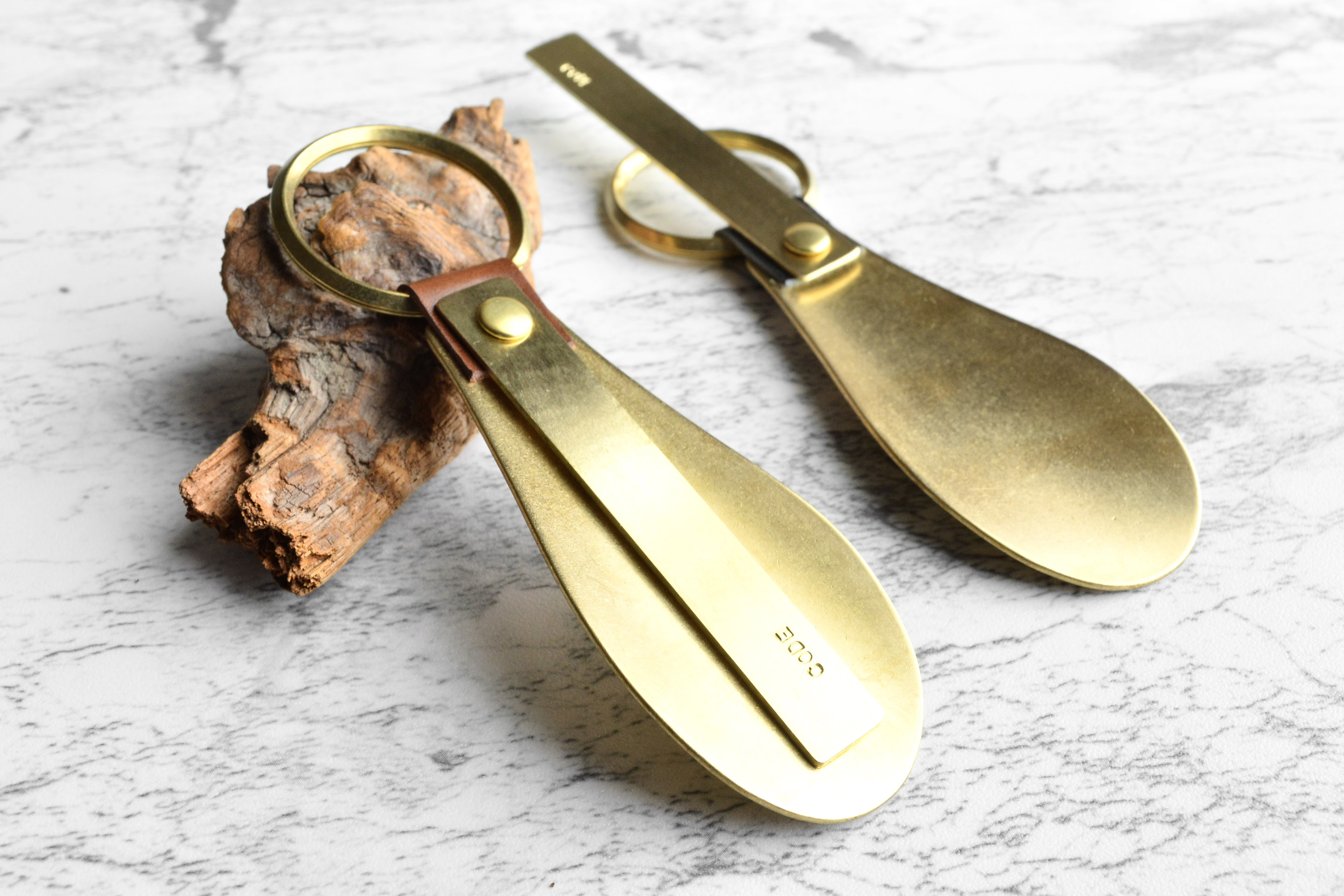 【刻印無料】育てる靴べら ブラウン｜栃木レザー 真鍮 キーホルダー シューホーン ハンドメイド メンズ ギフト