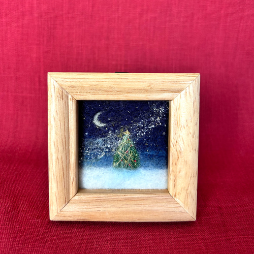 羊毛フェルトフレーム 星降る夜のクリスマスツリー SOLD フォト