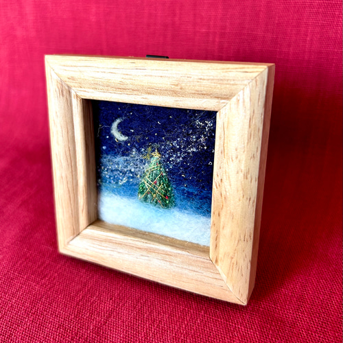 羊毛フェルトフレーム 星降る夜のクリスマスツリー SOLD フォト