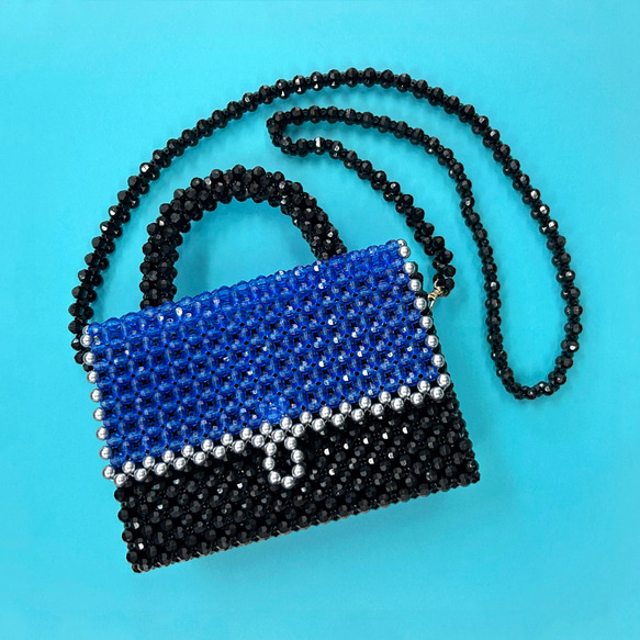 ショルダーバッグ square Blue ビーズバッグ ショルダーバッグ
