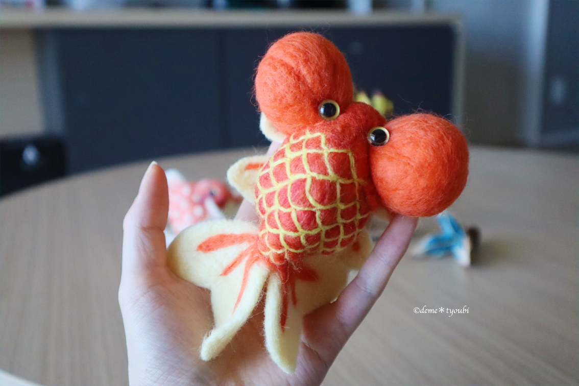 【受注制作】水泡眼　金魚　羊毛フェルト　誕生日　ペット　動物　アクアリウム　透明　クリスマス 11,000円
