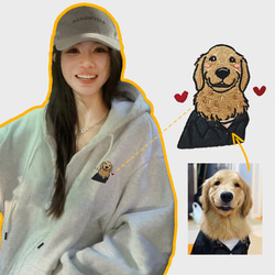 ペットの写真から作るスウェット　猫犬　オーダー　男女　クルートレーナー　パーカー　クラシック　うちの子刺繍入りフーディー 4枚目の画像