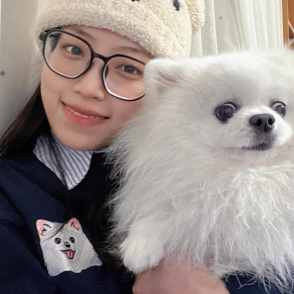 ペットの写真から作るスウェット　猫犬　オーダー　男女　クルートレーナー　パーカー　クラシック　うちの子刺繍入りフーディー 3枚目の画像
