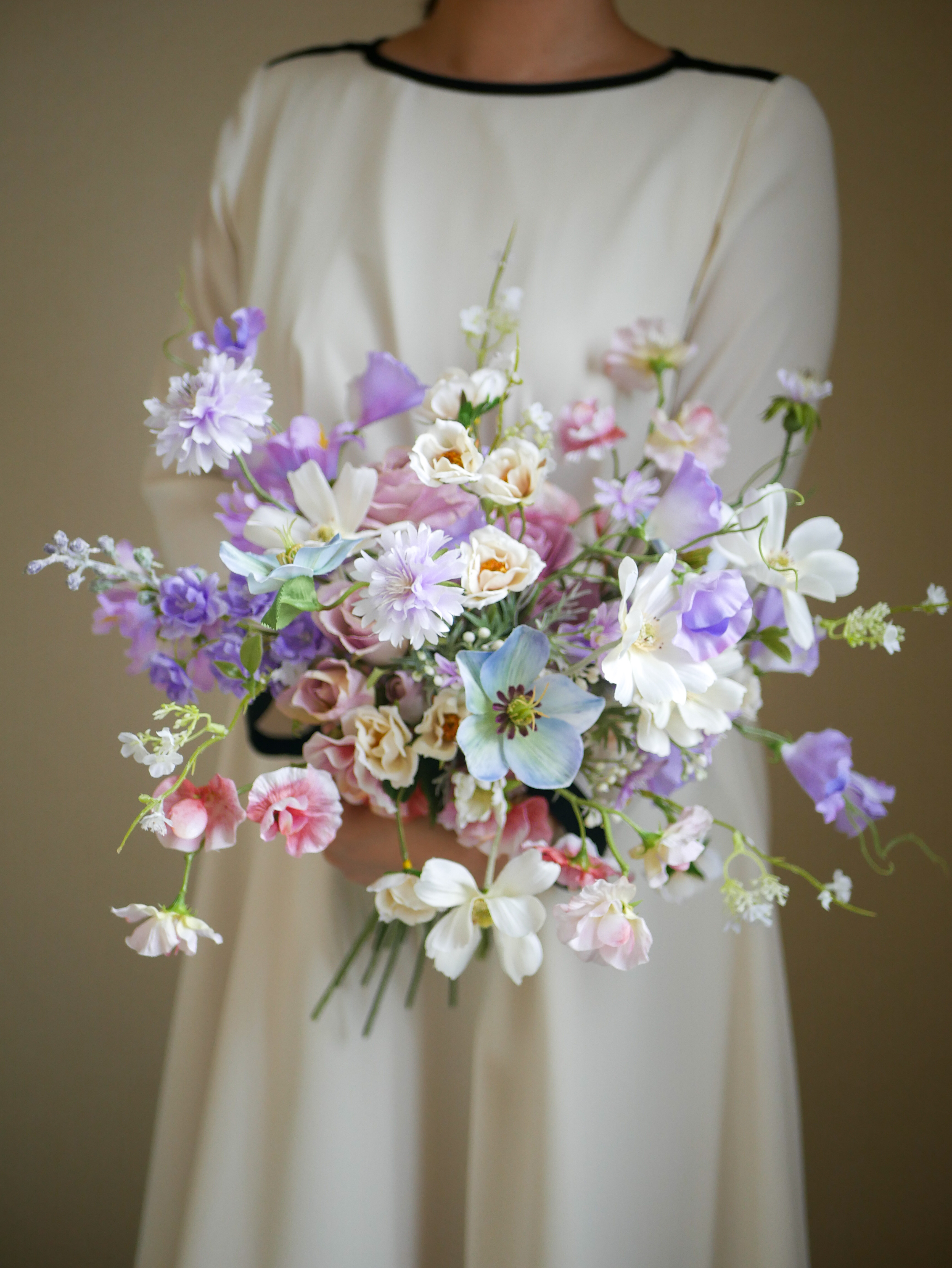 ウェディングブーケ　前撮りブーケ　造花ブーケ　韓国ブーケ　オンシジューム　スイートピー