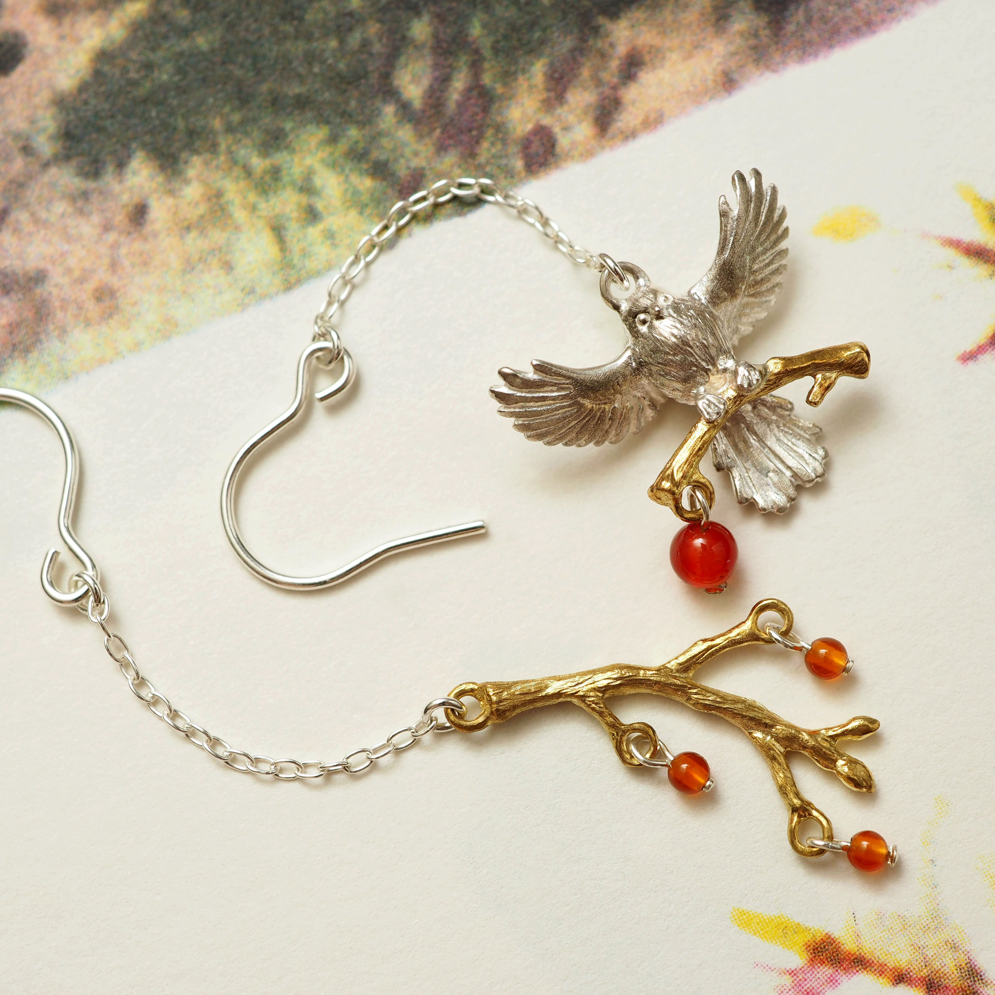 【冬のプレゼント企画開催中】ナナカマドの実とシマエナガのピアス（受注制作）