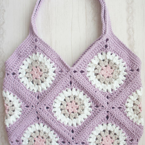 受注製作】コットン糸使用♡かぎ針編みモチーフバッグ（パープル