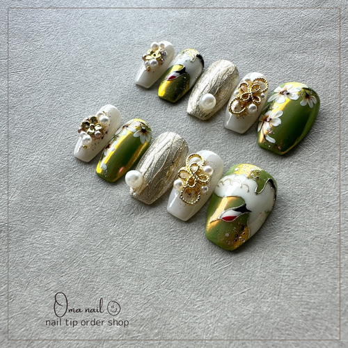 no6.鶴とお花.水引の和柄ネイル～成人式 ブライダル 振袖 和装 ネイル