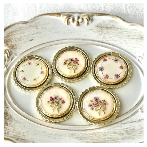 ドライフラワースマホリング.アリッサムリース