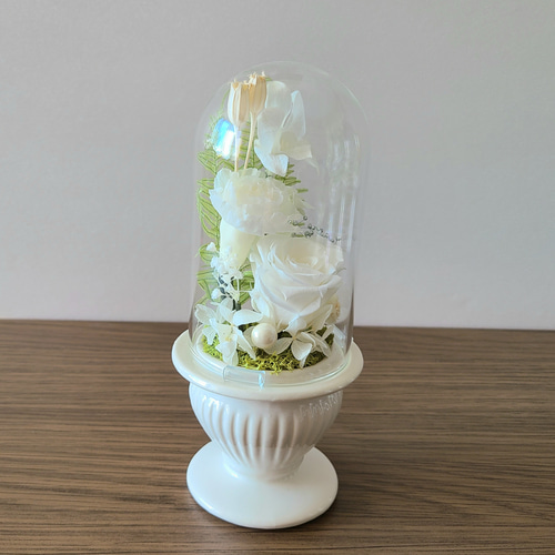 お悔やみ・お供え用/白系プリザーブドフラワー 一輪挿し・花瓶・花器