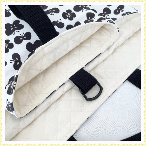 現品限り】レッスンバッグ 上履き入れ 《フラワー 蝶 花 ブラック  