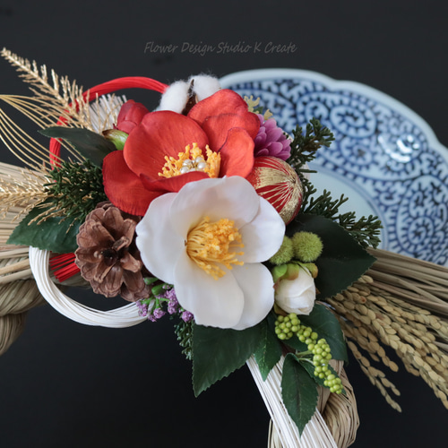 早割お正月2025】2025年☆紅白の椿と水引のお正月飾り 特大サイズ  