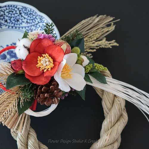 早割お正月2025】2025年☆紅白の椿と水引のお正月飾り 特大サイズ