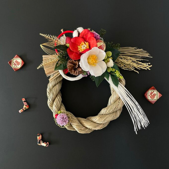 No.539 しめ縄リース しめ飾り 正月飾り 造花 玄関 フラワーリース