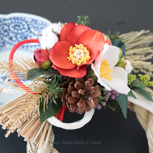 早割お正月2025】2025年☆紅白の椿と水引のお正月飾り 特大サイズ  